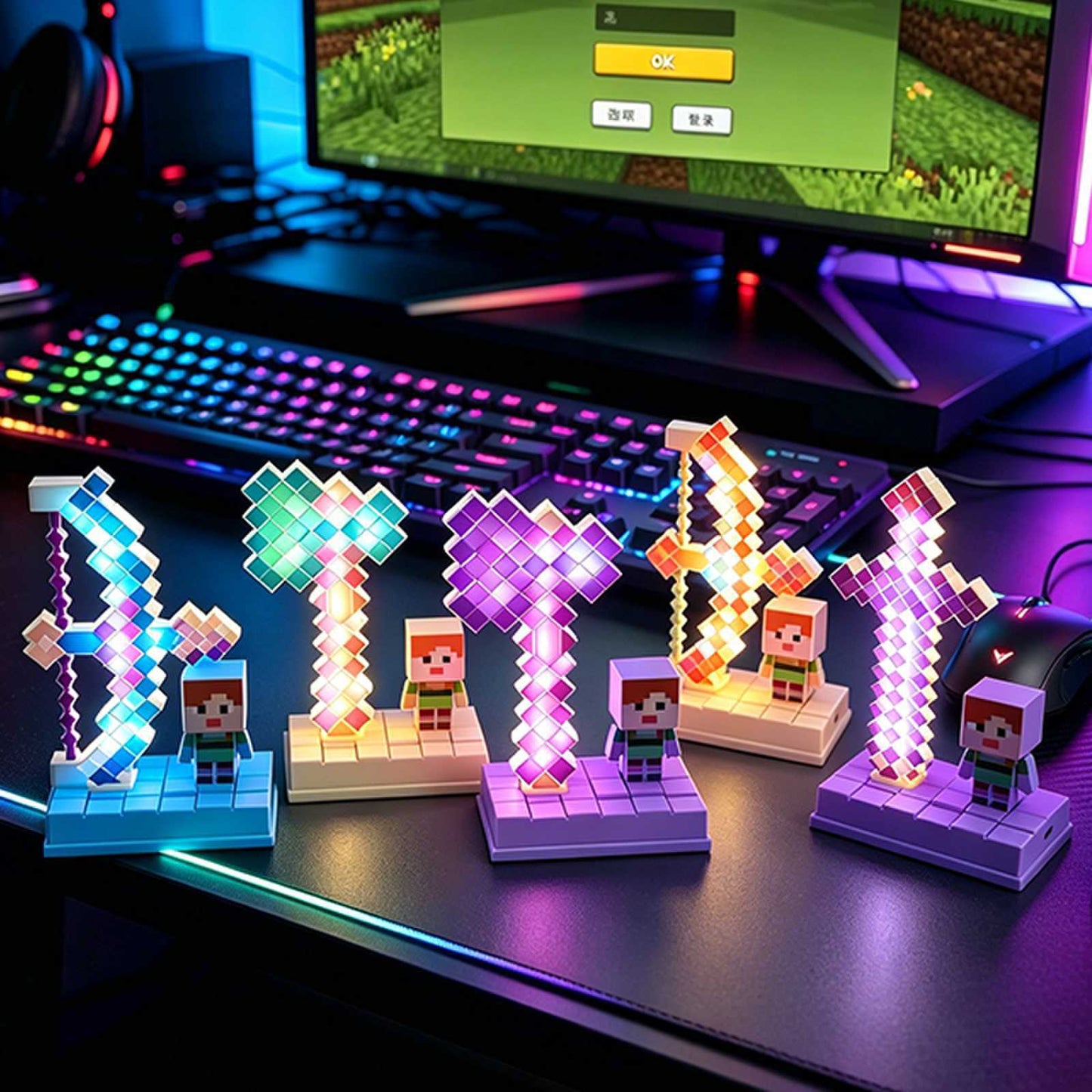Pixel Sword & Bow LED Lamp – Gaming Room Decoration Light
