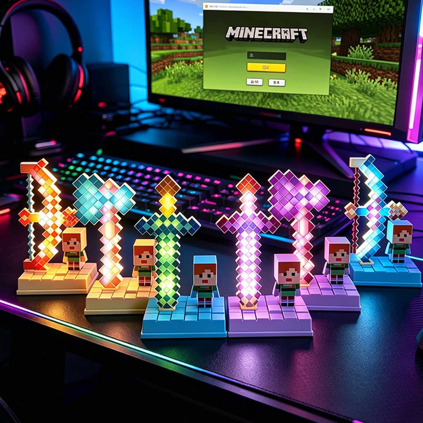 Pixel Sword & Bow LED Lamp – Gaming Room Decoration Light
